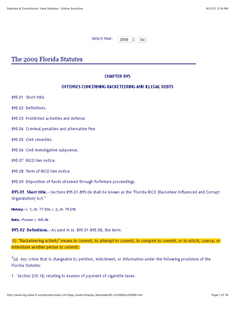 FLARICOStatutes & Constitution View Statutes Online Sunshine Asset Forfeiture Lawsuit