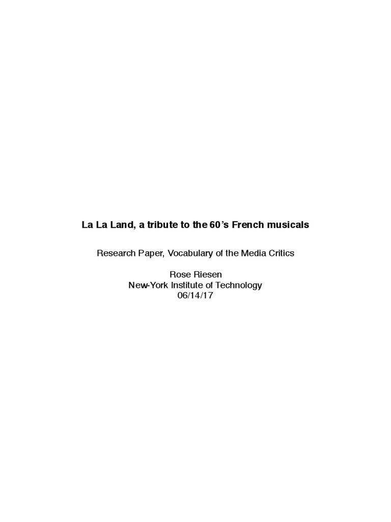 Research Paper - Rose Riesen | PDF | La La Land (Film) | Leisure