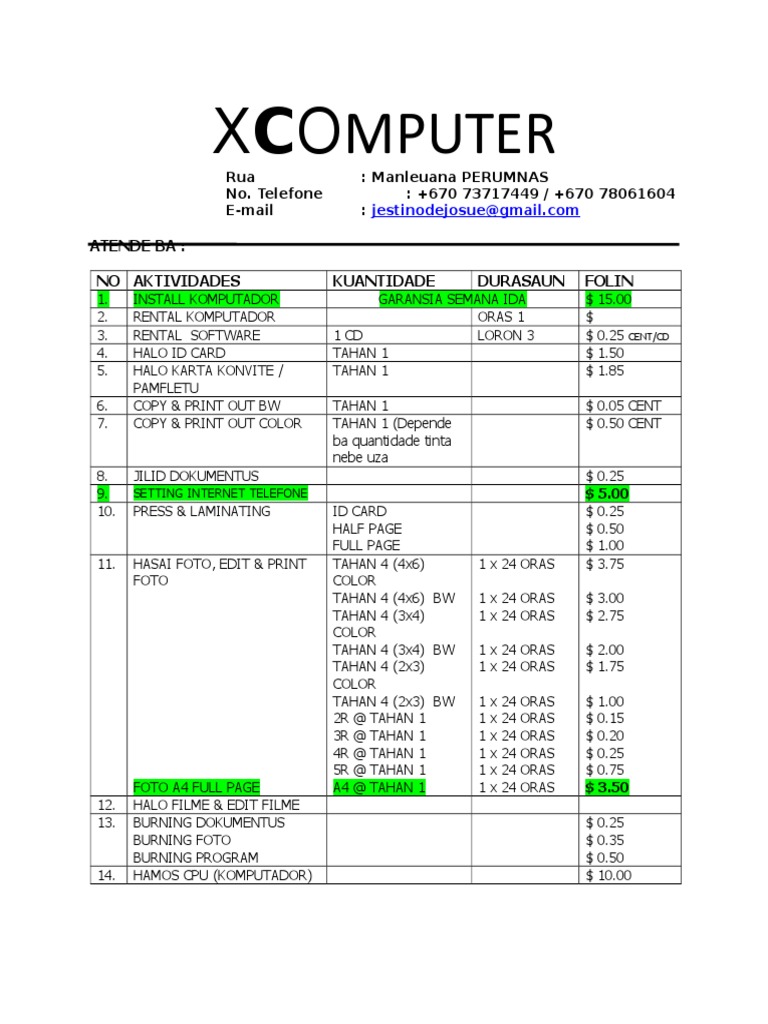 Serviços e Preços de Computador | PDF | Computing | Computing And ...