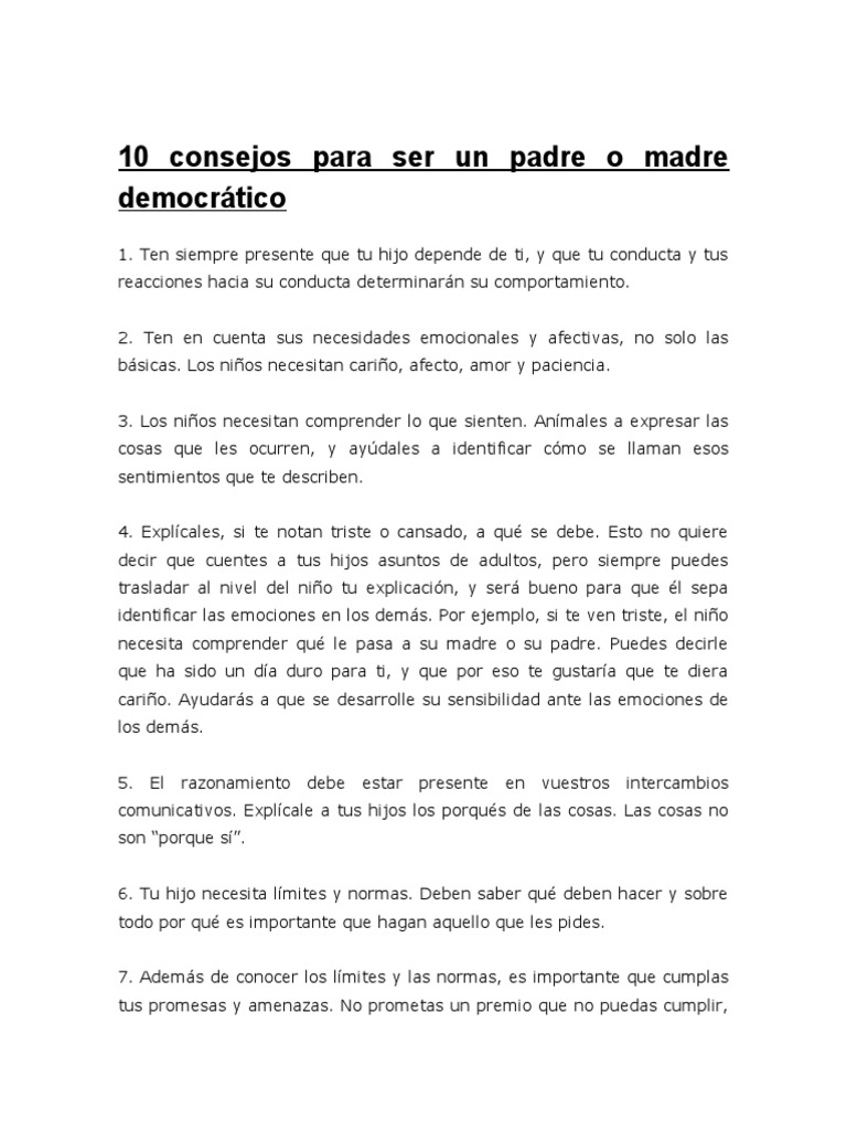 10 Consejos Para Ser Un Padre o Madre Democrático | PDF | Las emociones ...