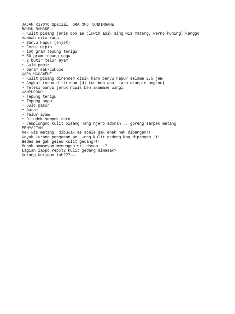 Jajan Riyoyo: Kulit Pisang Goreng Bedes | PDF
