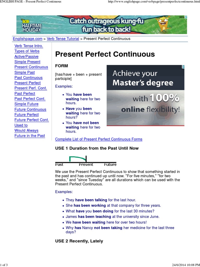Present Perfect Continuous | PDF | Perfect (Grammar) | Verb