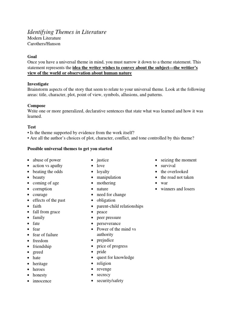 Identifying Themes in Literature | PDF | Narration | Plot (Narrative)