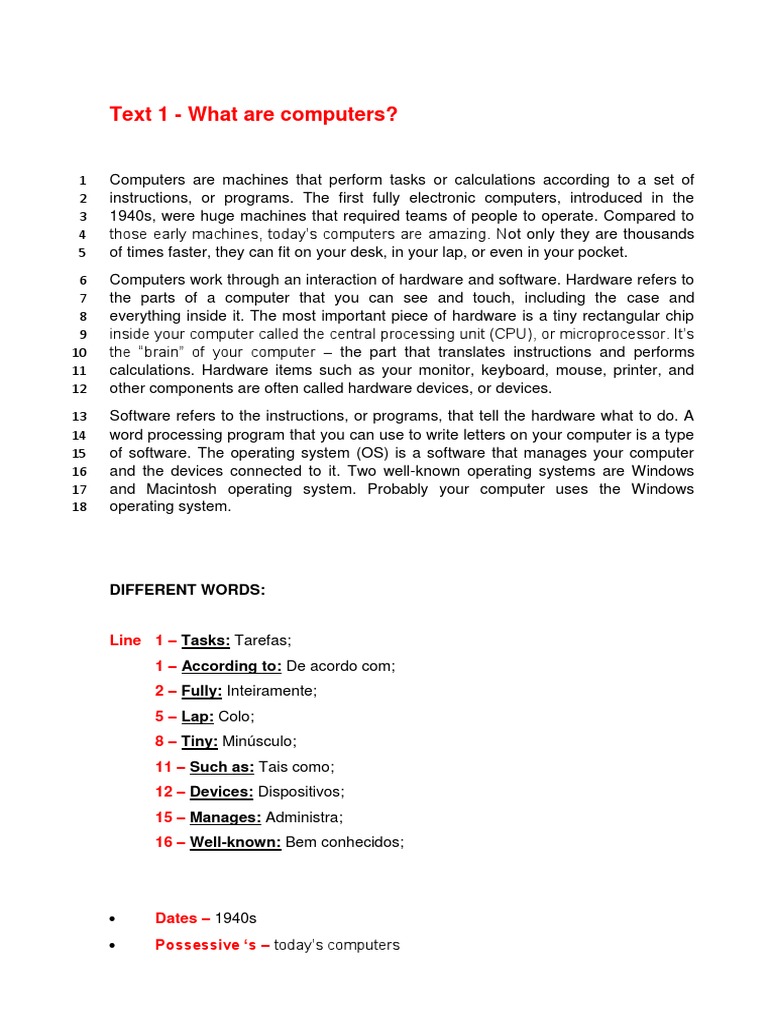 Text 1 - What Are Computers?: Different Words | PDF | Operating System ...
