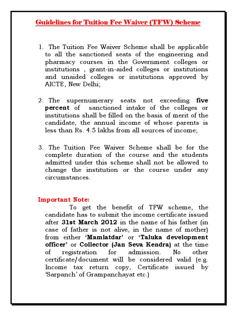 Tuition Fees Waiver Scheme | PDF