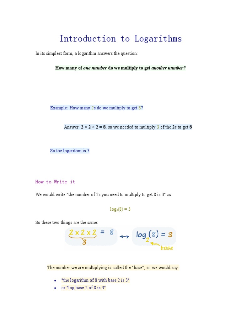 Introduction To Logarithms | PDF | Logarithm | Exponentiation