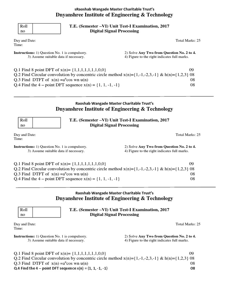 Digital Signal Processing Unit Test | PDF | Discrete Fourier Transform ...