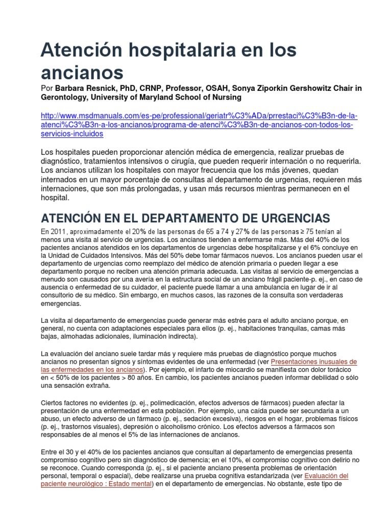 Atención Hospitalaria en Los Ancianos, PDF, Vejez