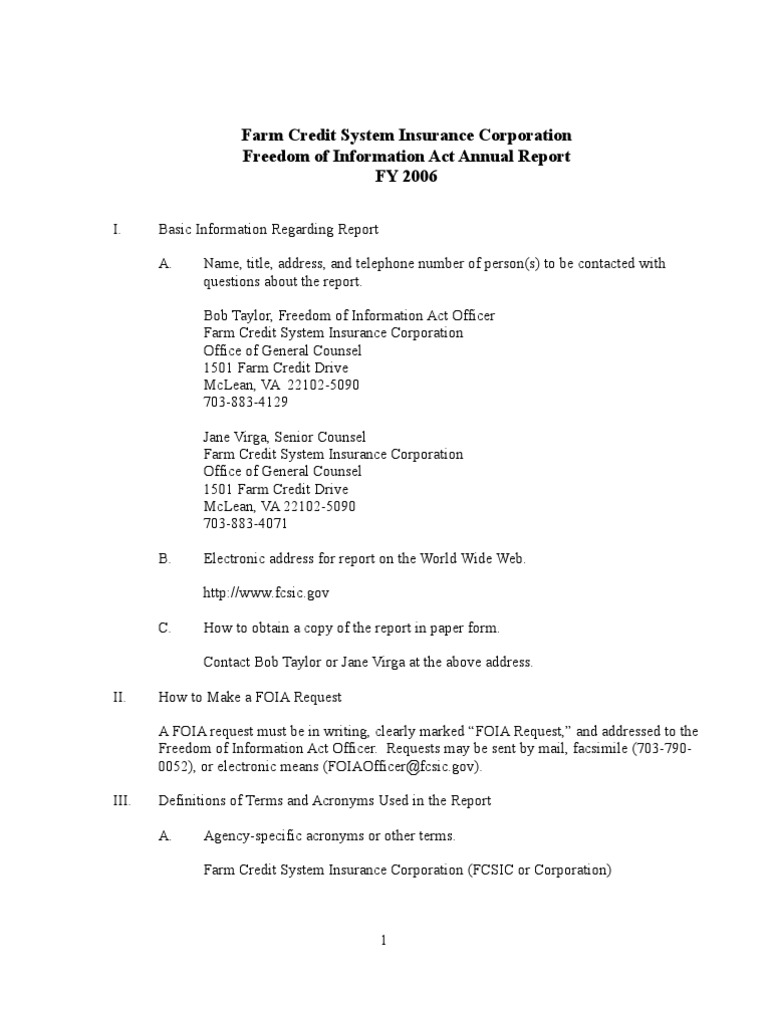 Farm Credit System Insurance Corporation Freedom of Information Act ...
