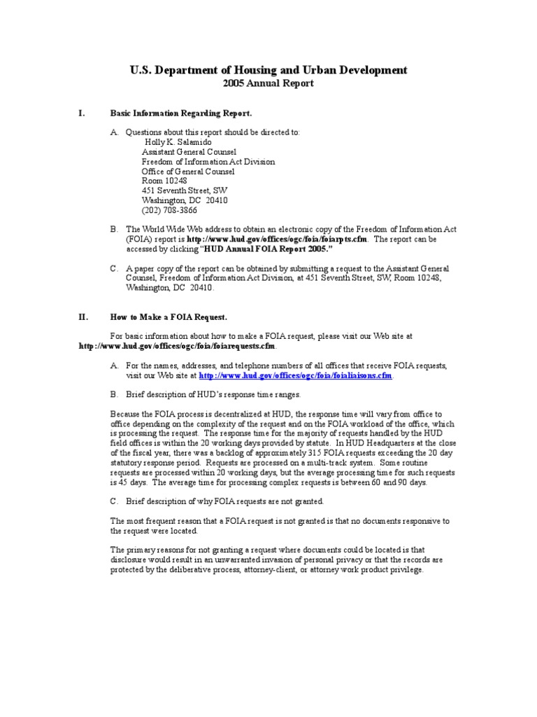Foia 2005 Annualreport | PDF | Freedom Of Information Act (United ...