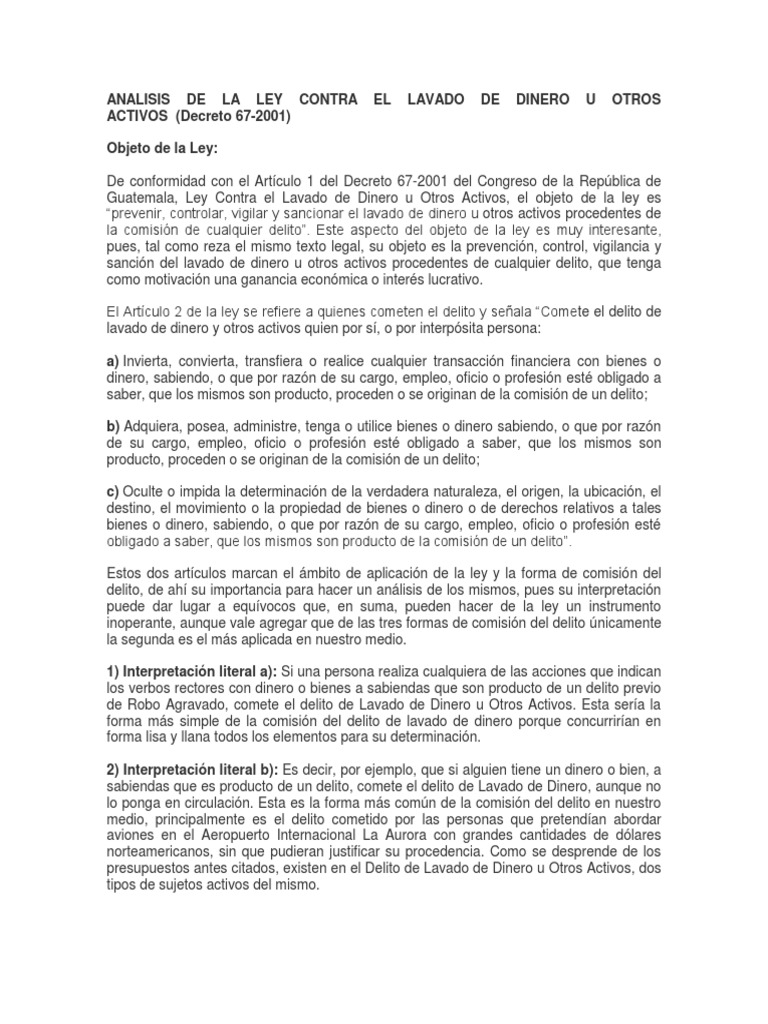 Analisis de La Ley Contra El Lavado de Dinero u Otros Activos ...