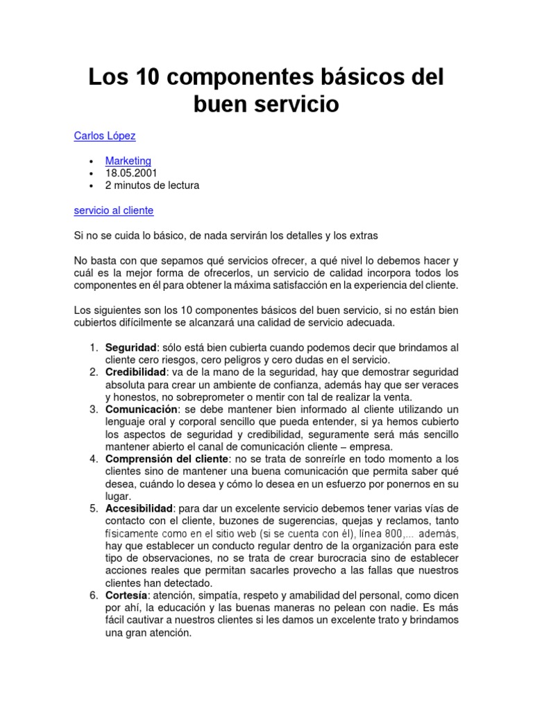 10 Claves para un Buen Servicio al Cliente | PDF | Cliente | Calidad ...