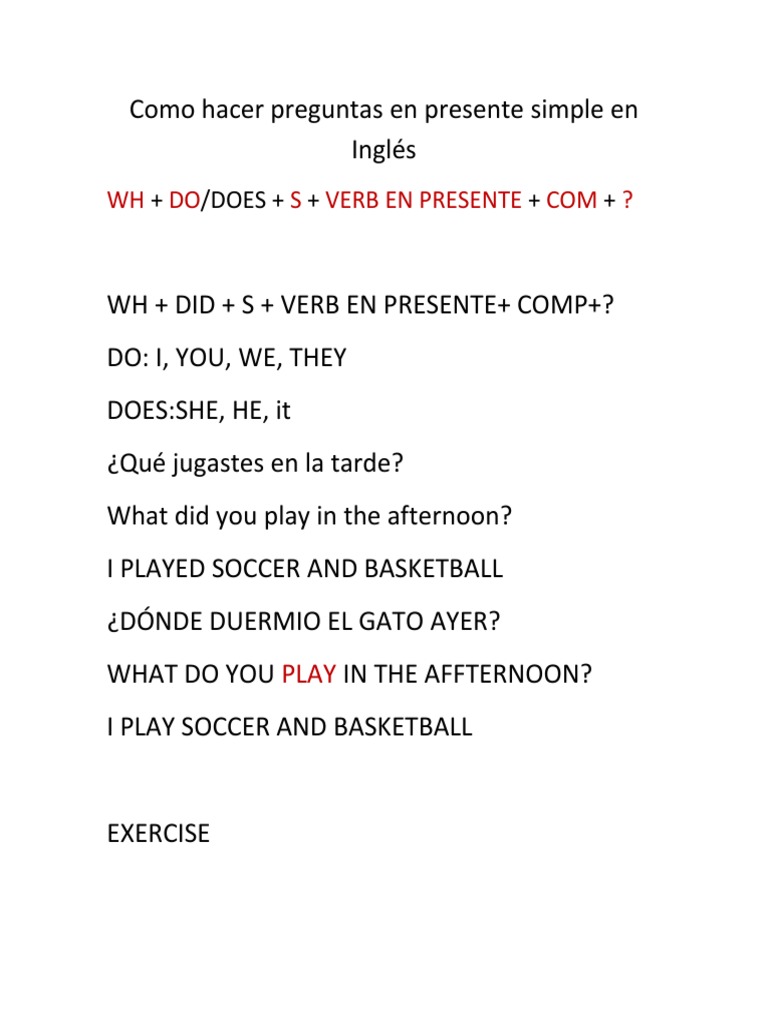 Como Hacer Preguntas en Presente Simple en Inglés Comillas Texto