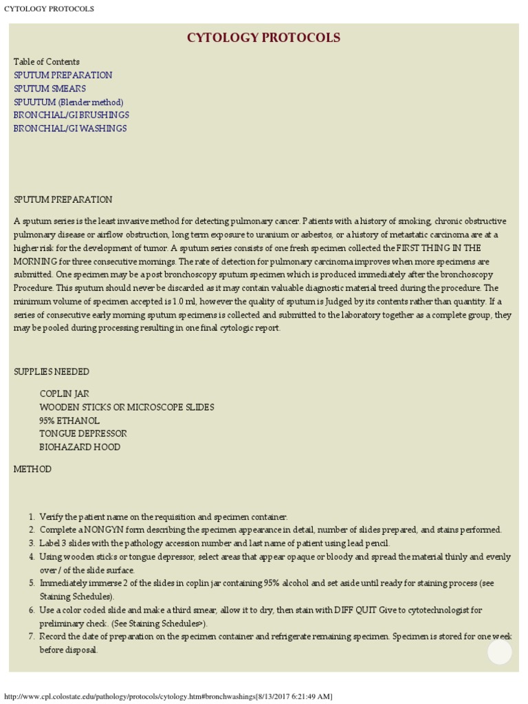 Cytology Protocols Cytopathology Fixation (Histology)