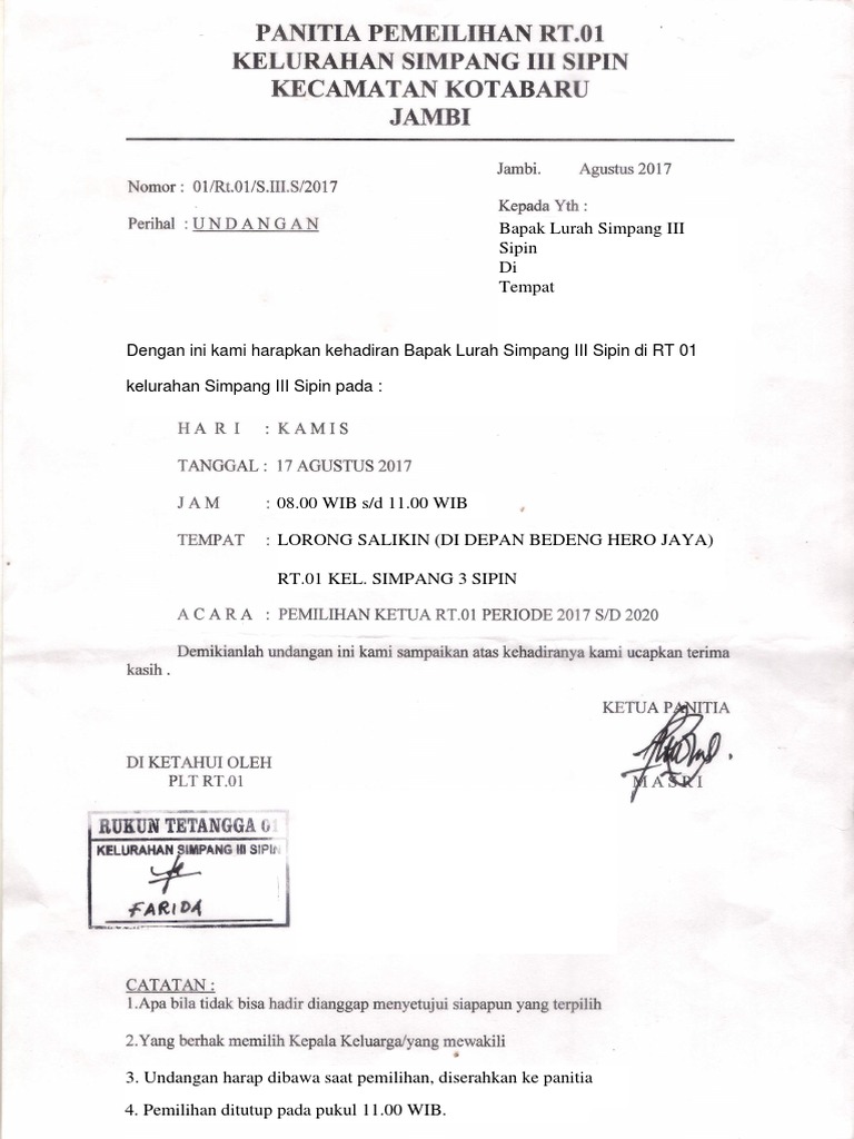 Contoh Surat Undangan Rapat Rt Word Mosaicone