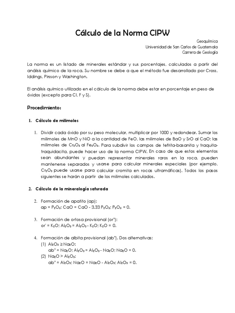 Cálculo de la Norma CIPW | PDF | Sólidos cristalinos | Minerales