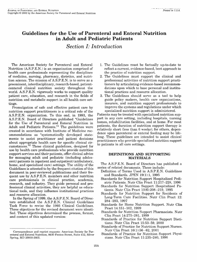 Guidelines ASPEN Malnutrition Clinical Trial