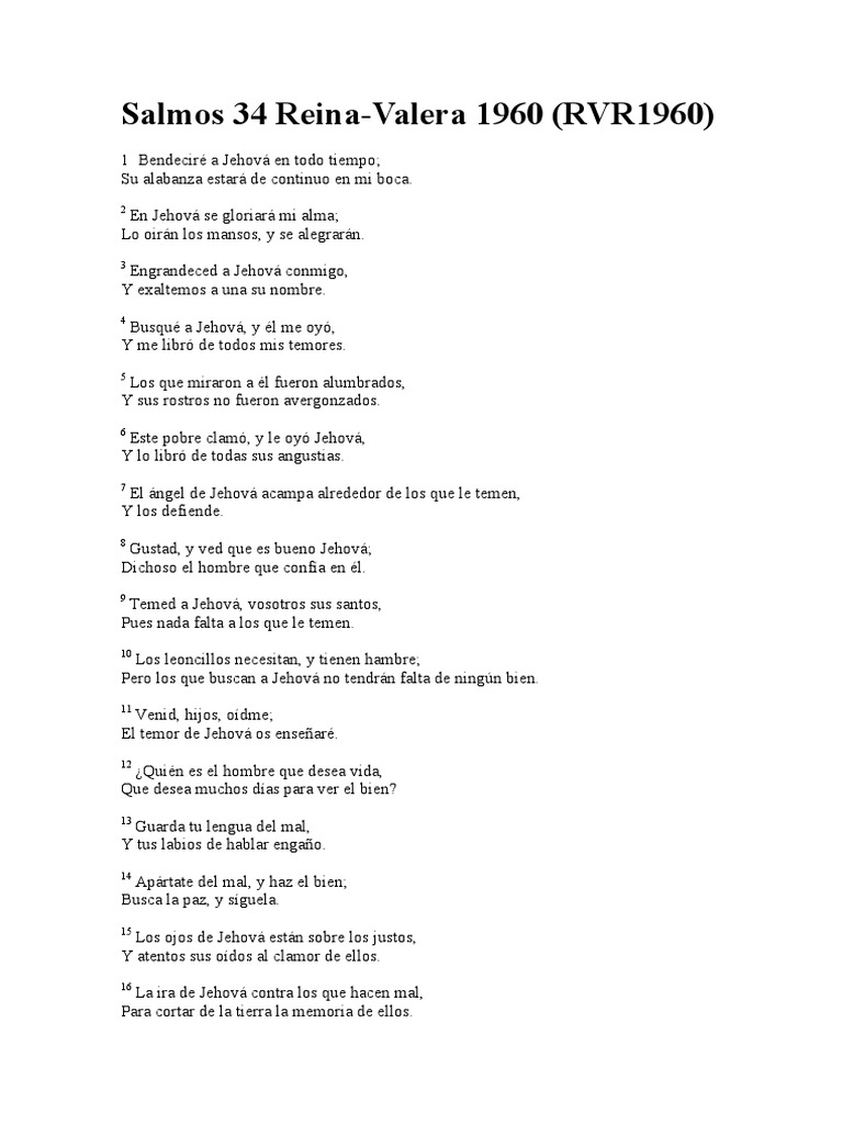 Salmo 34 RVR1960 Completo | PDF | Derecho | Religión y espiritualidad