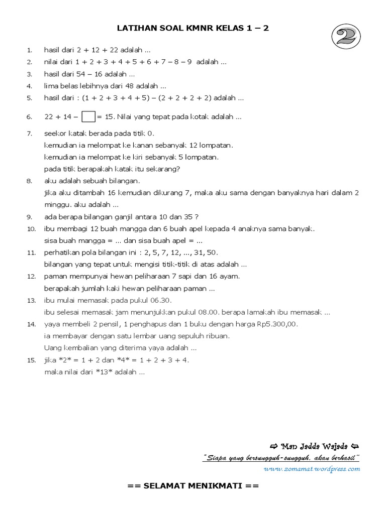 Latihan Soal KMNR Kelas 1 2s