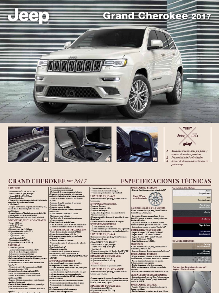 Ficha Tecnica Grandcherokee Limited Summit 2017 Tracción en las cuatro ruedas Airbag