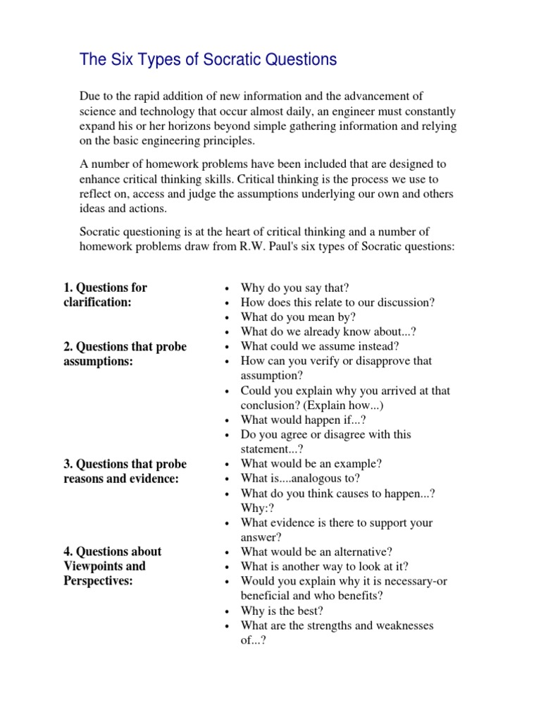 The six types of socratic questions pdf critical thinking question