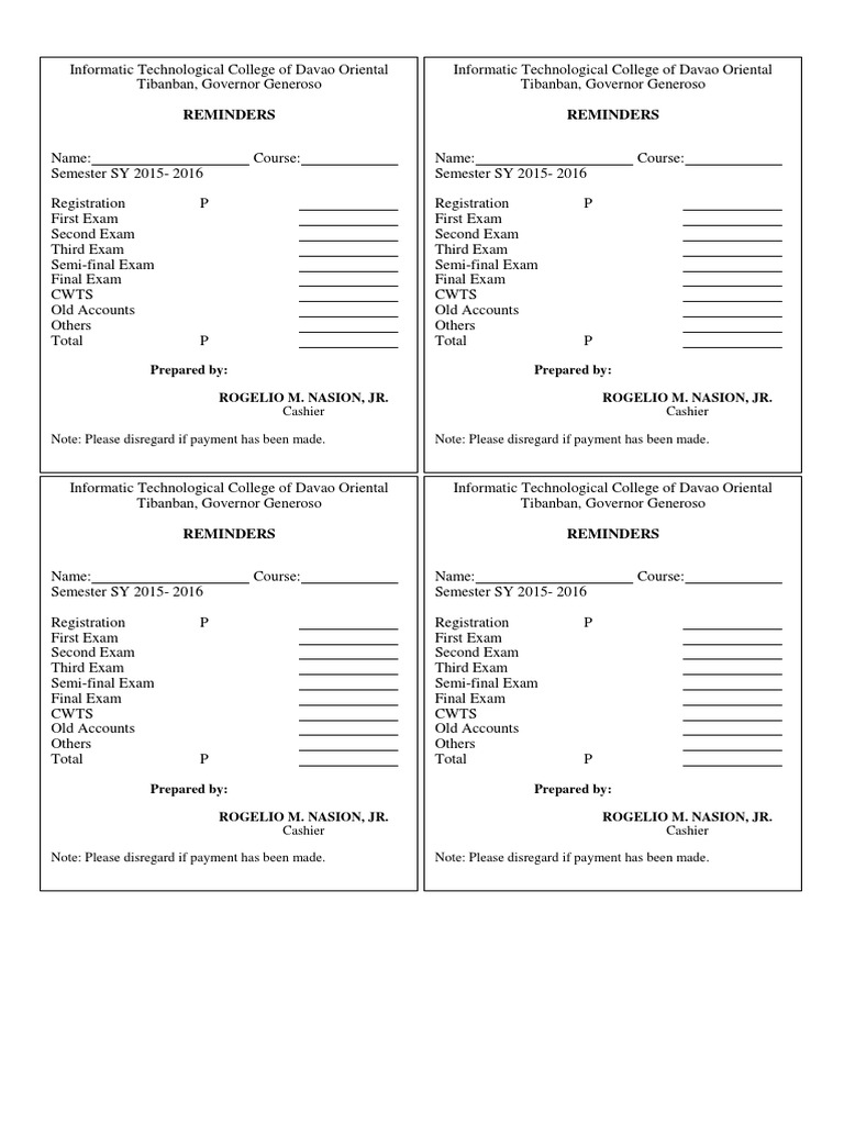 College Payment and Exam Reminders | PDF