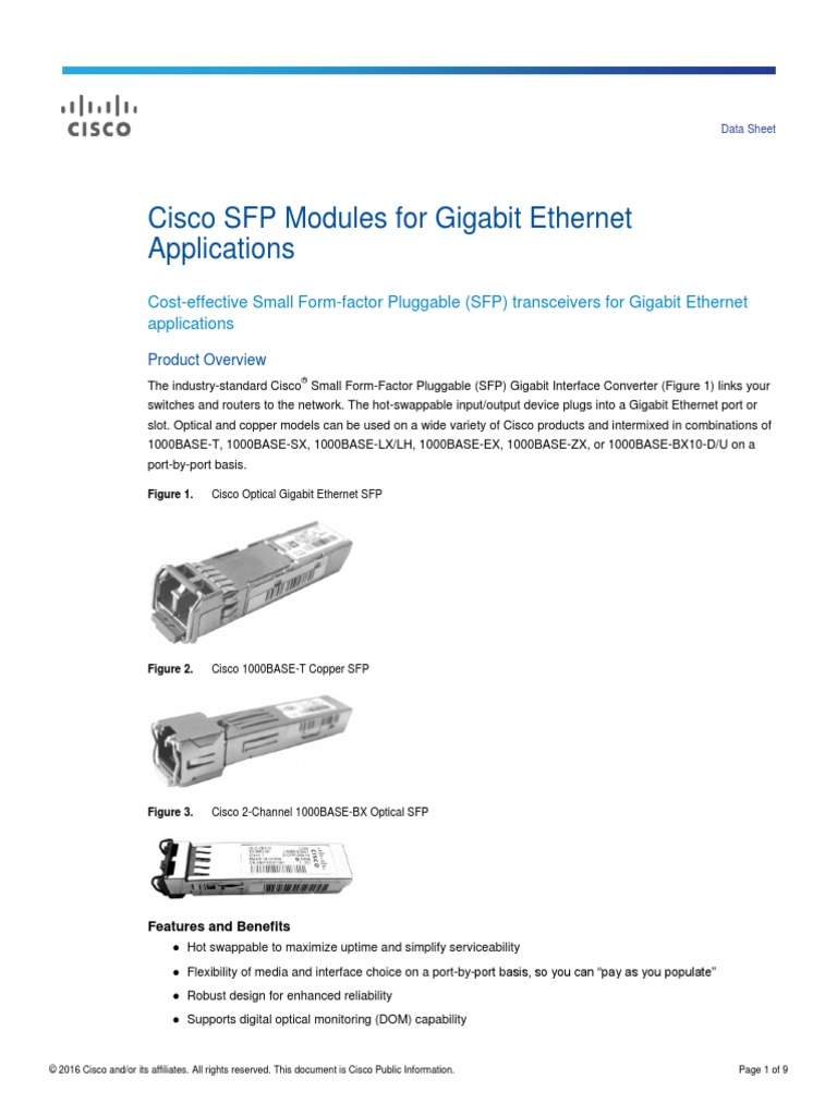 Cisco SFP Modules For Gigabit Applications PDF Optical