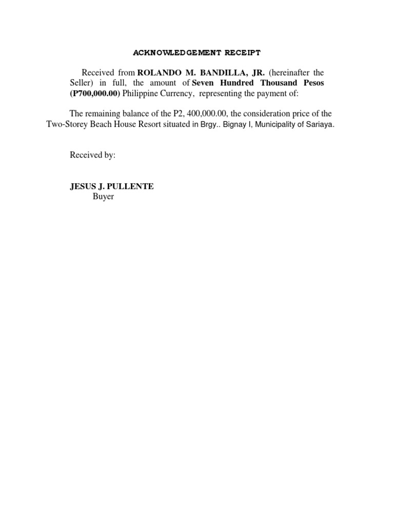 acknowledgement receipt