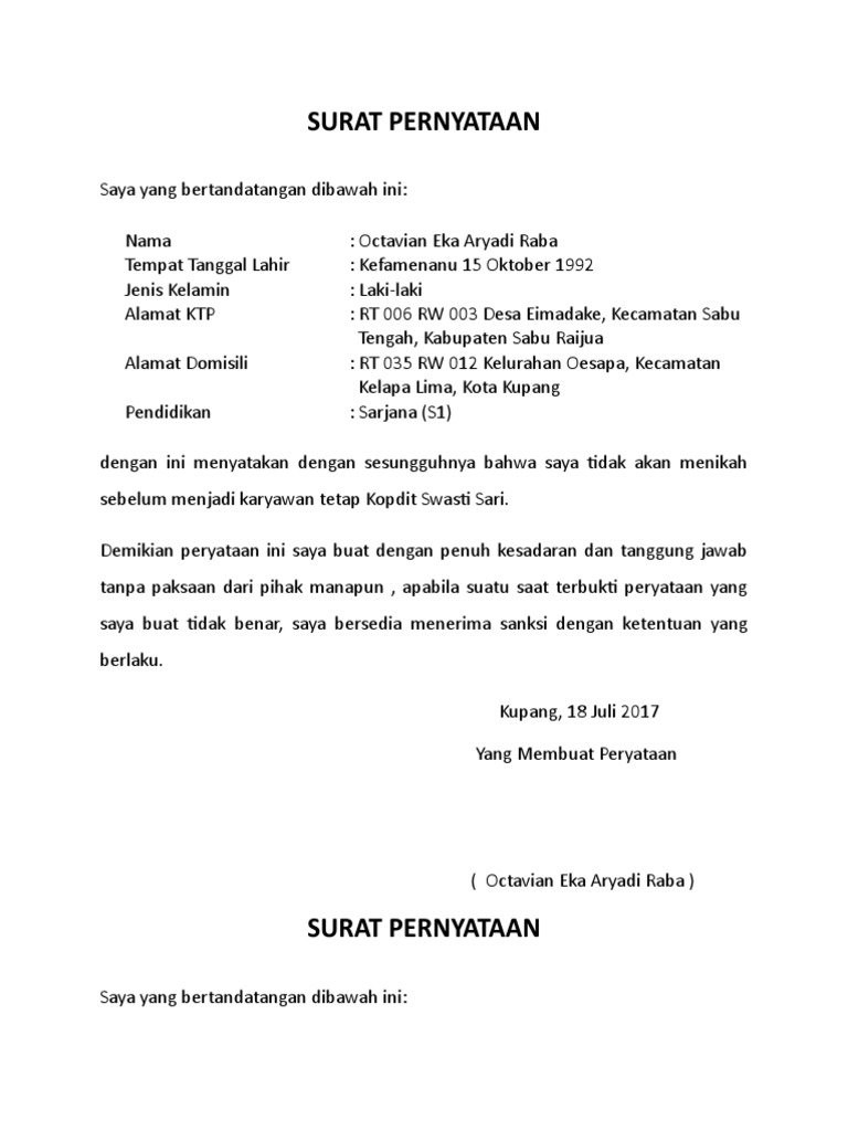 Surat Pernyataan Swasti Pdf