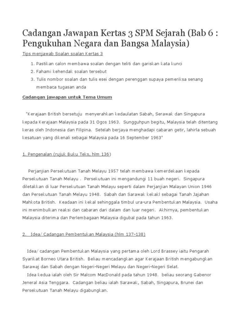 Kepentingan Perjanjian Persekutuan Tanah Melayu 1957 Kertas 3
