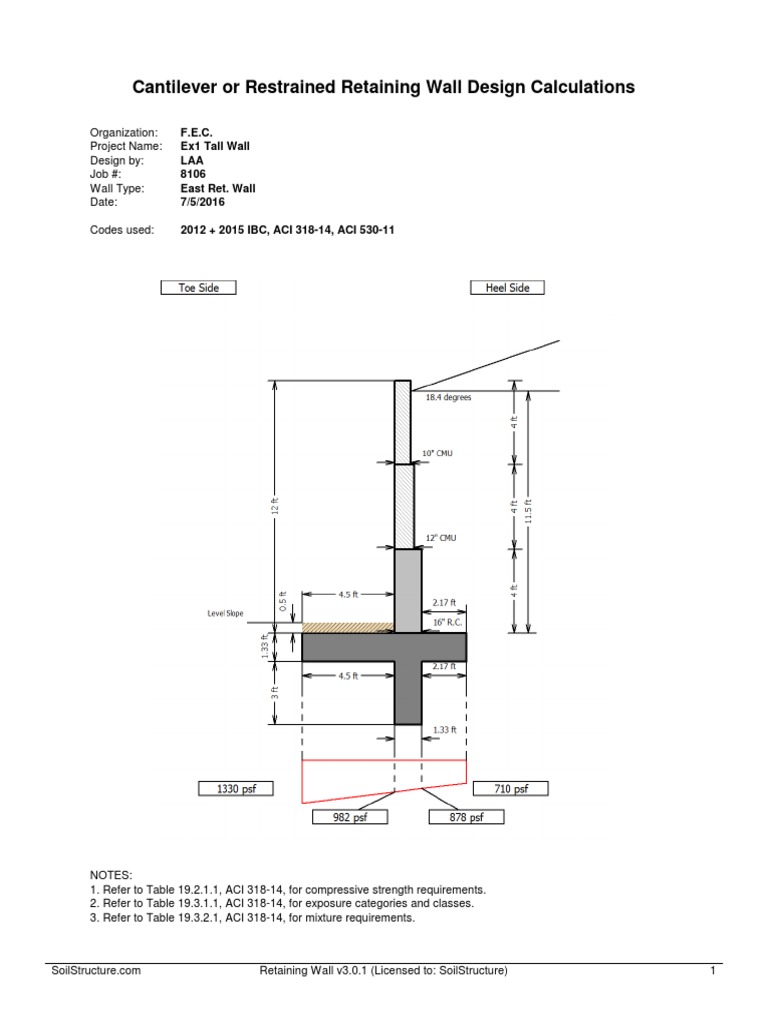 Cantilever Retaining Wall Design Calculations | PDF | Chemical Product ...