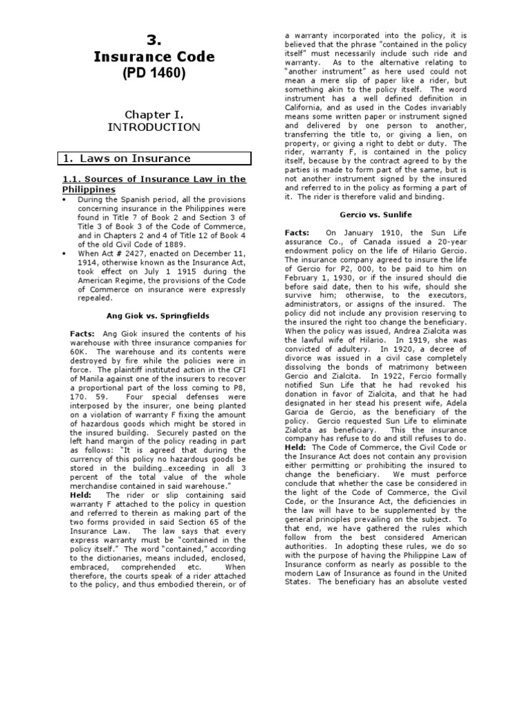 Insurance Code & PDIC Act | PDF | Insurance | Indemnity