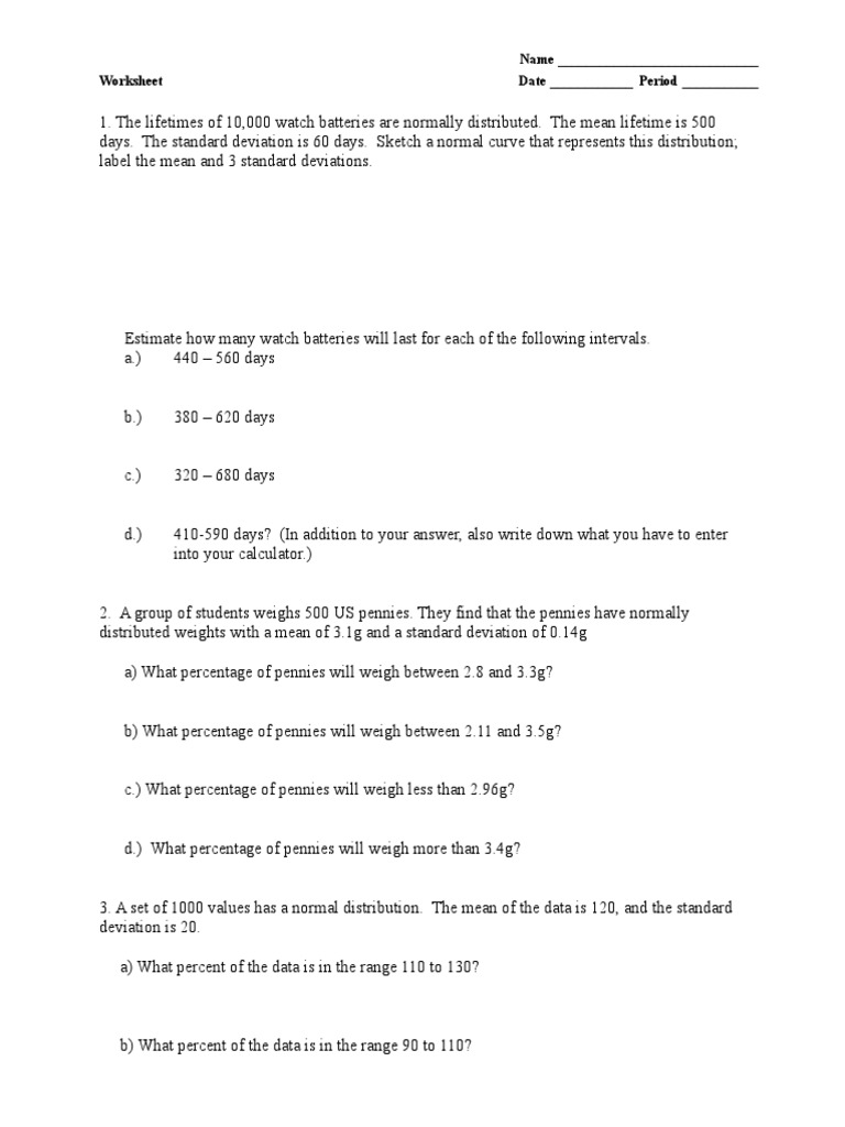 worksheet Standard Deviation Worksheet normal curve with percents worksheet