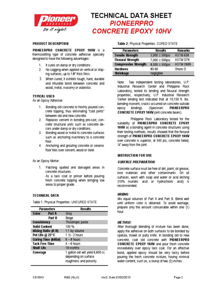 Concrete Epoxy 10HV 01.02 .2013TDS PDF Epoxy Adhesive