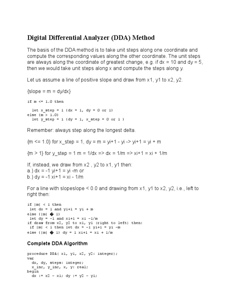 An Introduction to the Digital Differential Analyzer (DDA) Method for ...