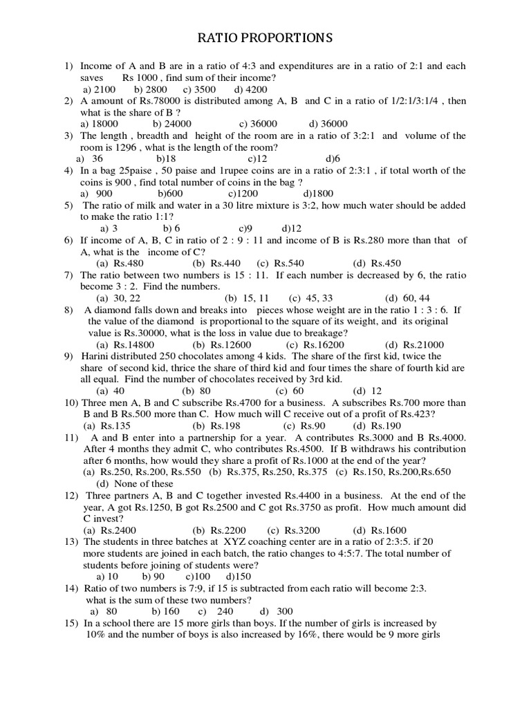 Class 7 Ratio and Proportion Problems | PDF | Ratio | Economies