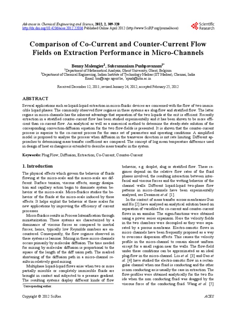 Comparison of Co-Current and Counter-Current Flow Fields On Extraction ...