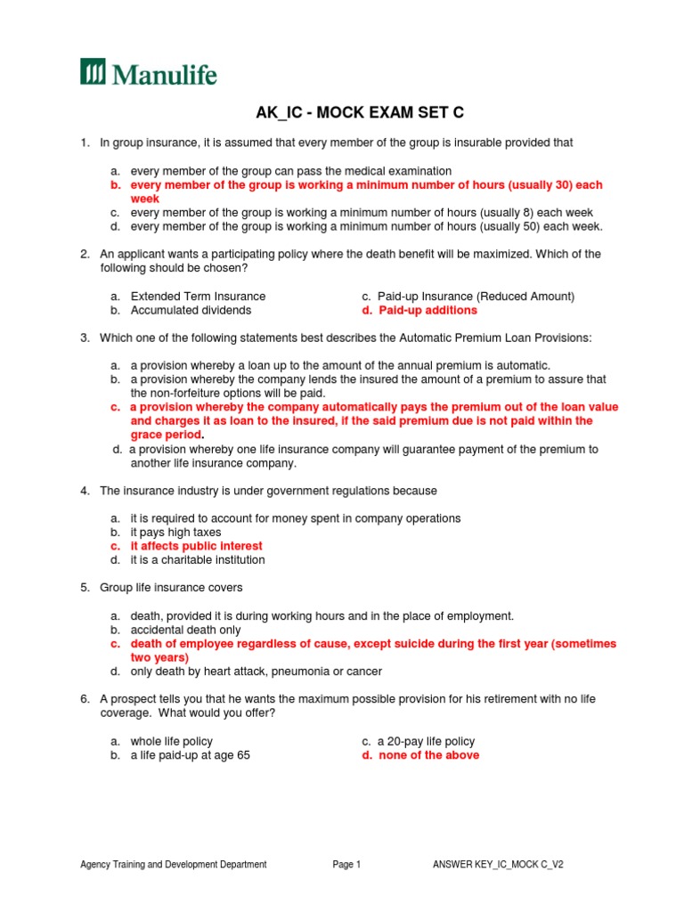 Life Insurance Policy Exam Answers | PDF | Life Insurance | Insurance