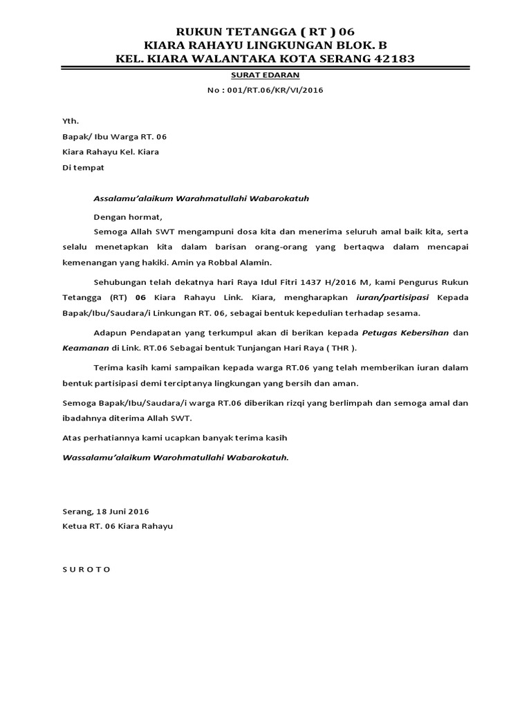 Contoh Surat Edaran Iuran Keamanan Rt Nusagates