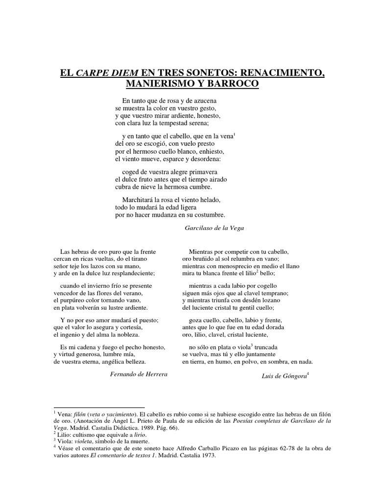 El Carpe Diem en Tres Sonetos | PDF | Metáfora | Barroco