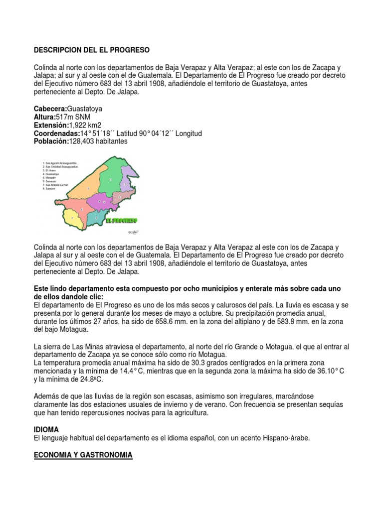 Descripcion Del El Progreso | PDF | Guatemala | Naturaleza