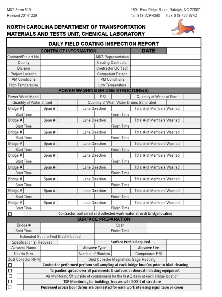 Form 610 - Daily Field Coating Inspection Report 