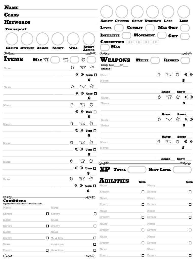 ! SOB Custom Character Sheet | PDF