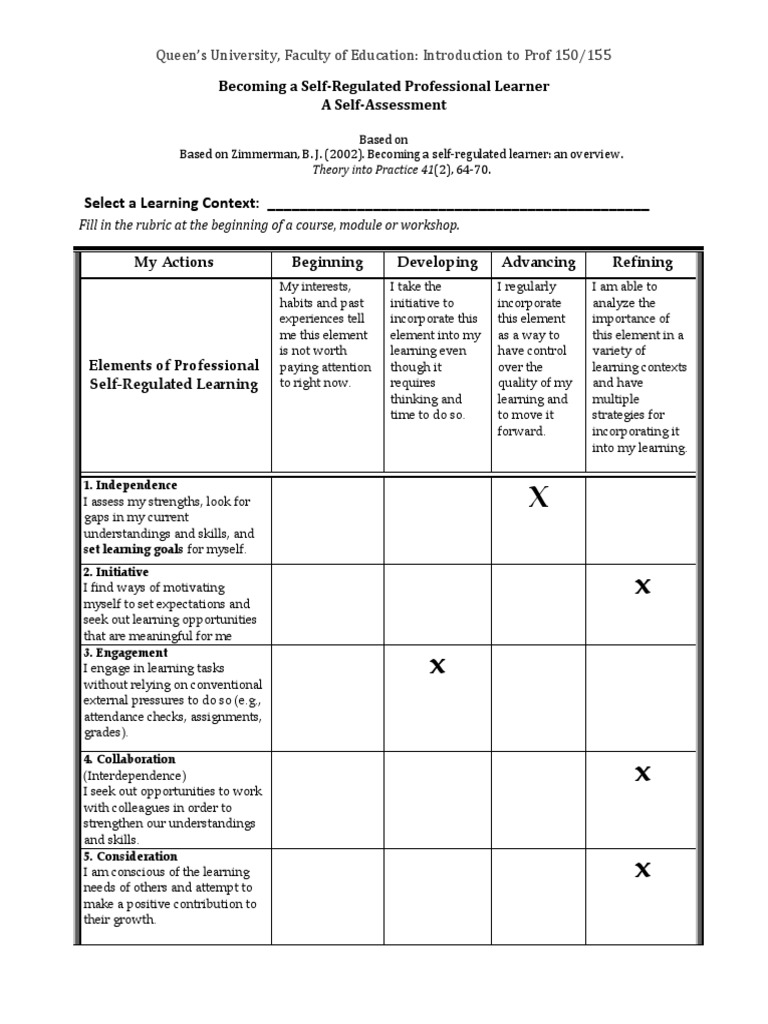 self assessment a selfregulated learner 1 Learning