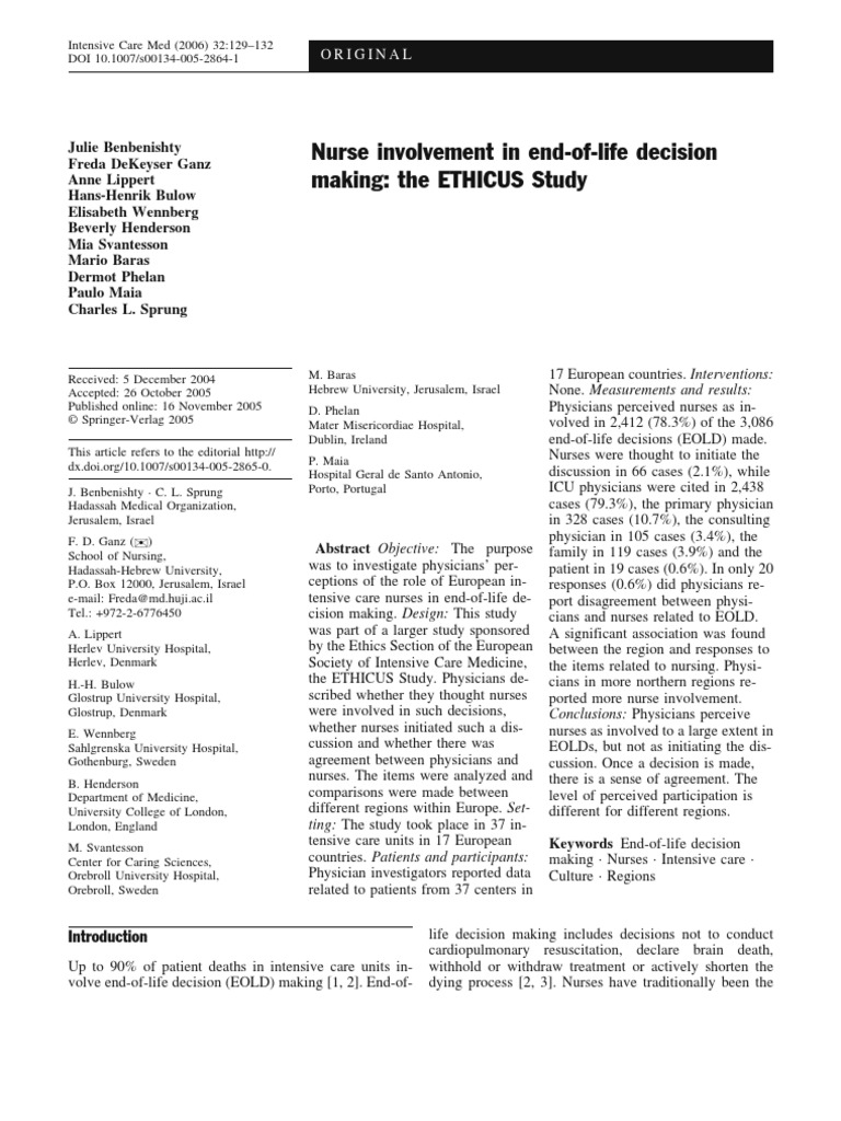 Nurse Involvement in End of Life Decision | PDF | Physician | Nursing