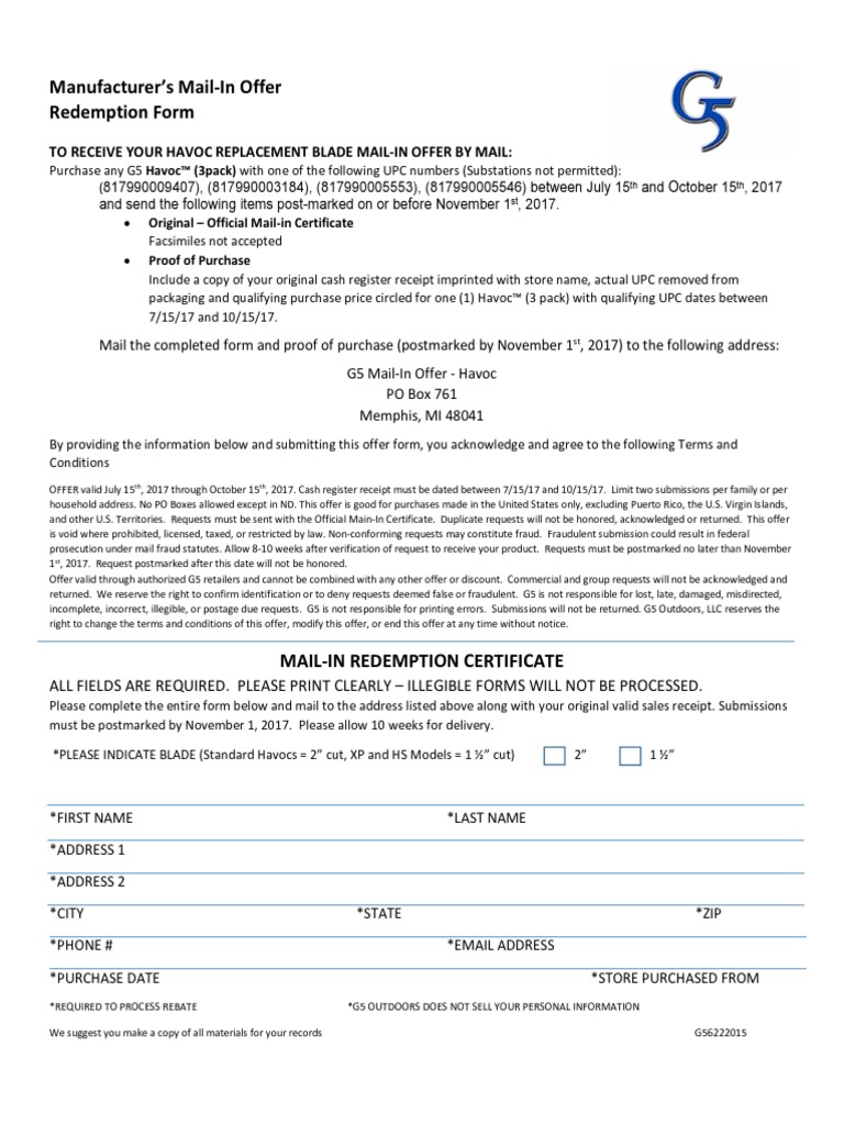 G5 Montec Rebate Form