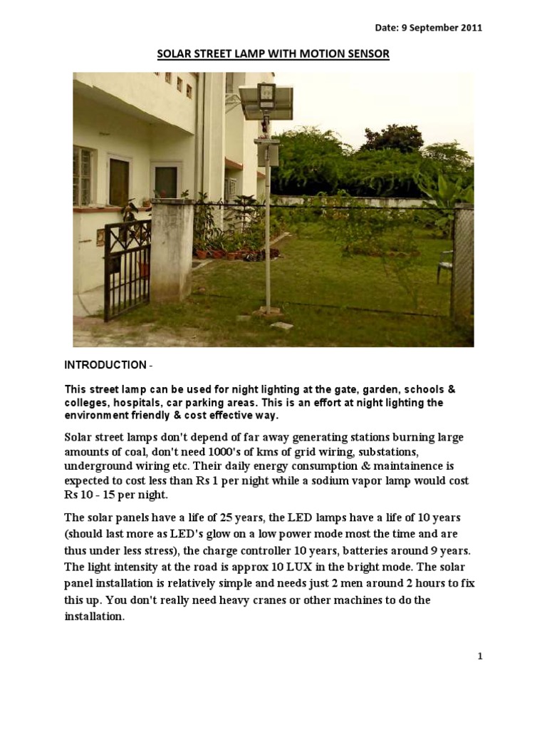Solar Street Lamp with Motion Sensor | PDF | Battery (Electricity ...