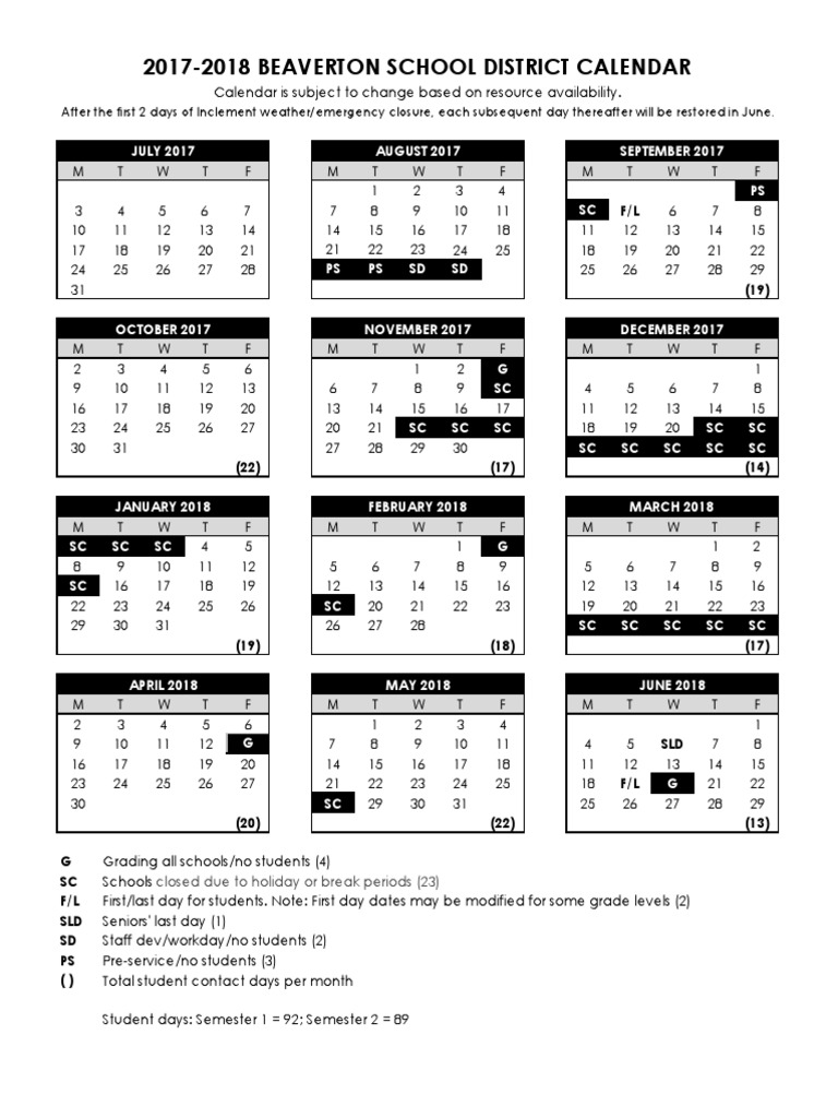 2017-2018-beaverton-calendar-pdf-schools-educational-institutions