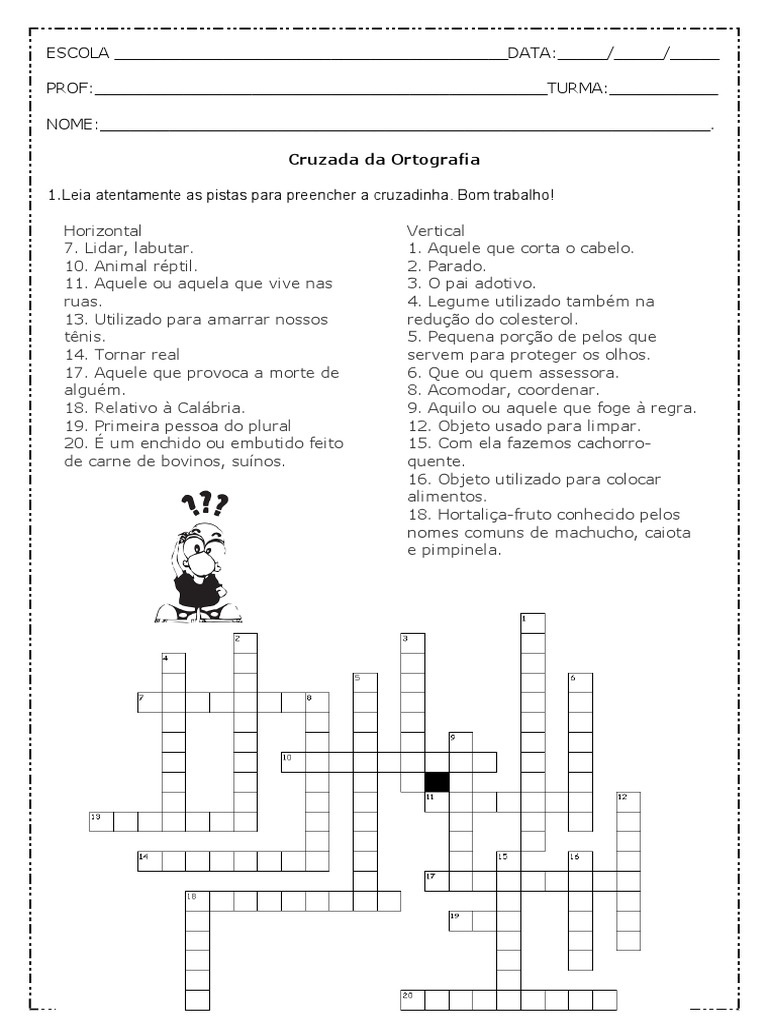Cruzadinha de Ortografia 6º Ano Fundamental II 1 | PDF