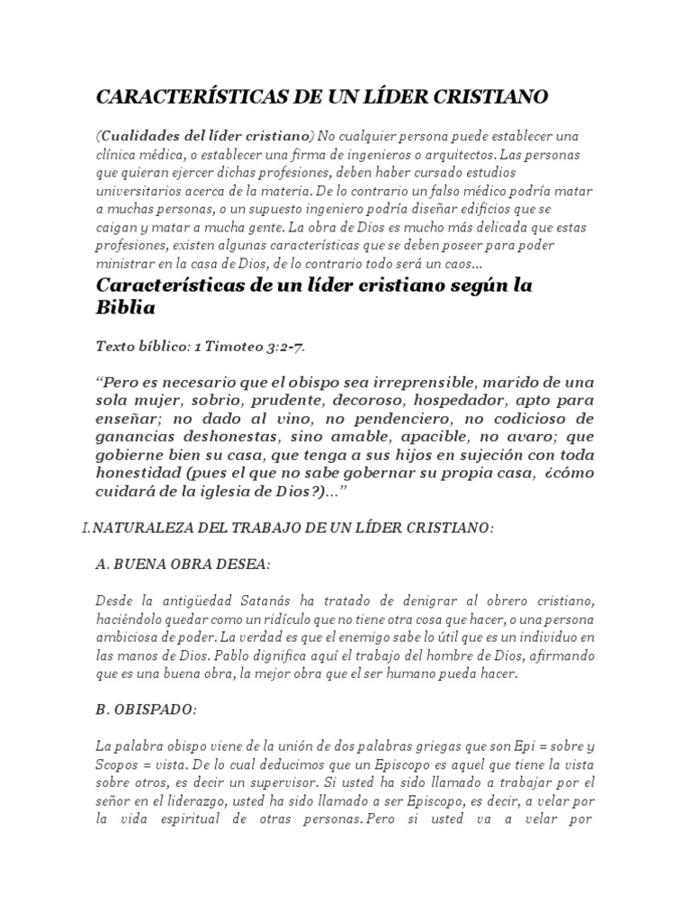 1.caracteristicas de Un Lider Cristiano | PDF | Pablo el apóstol | Dios